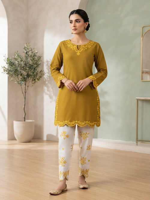 2-Piece Premium Embroidered Farshi Shalwaar Co-Ord Set - Cotton Summer Outfit