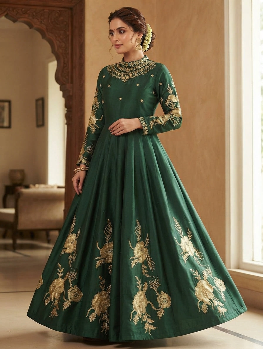 Heavy Embroidered Shamoz Silk Maxi with 100" Flair – All Colors Available