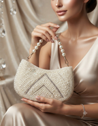 White Pearls Hand Clutch & Crossbody Bag for Girls