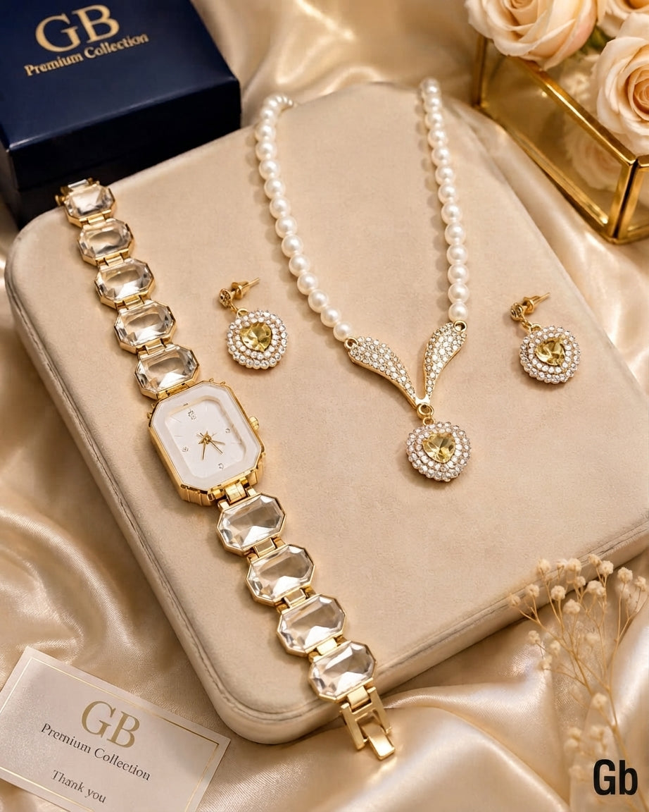 Fancy Delicate Gift Set for Her – Watch & Heart Locket Set with Luxury Box