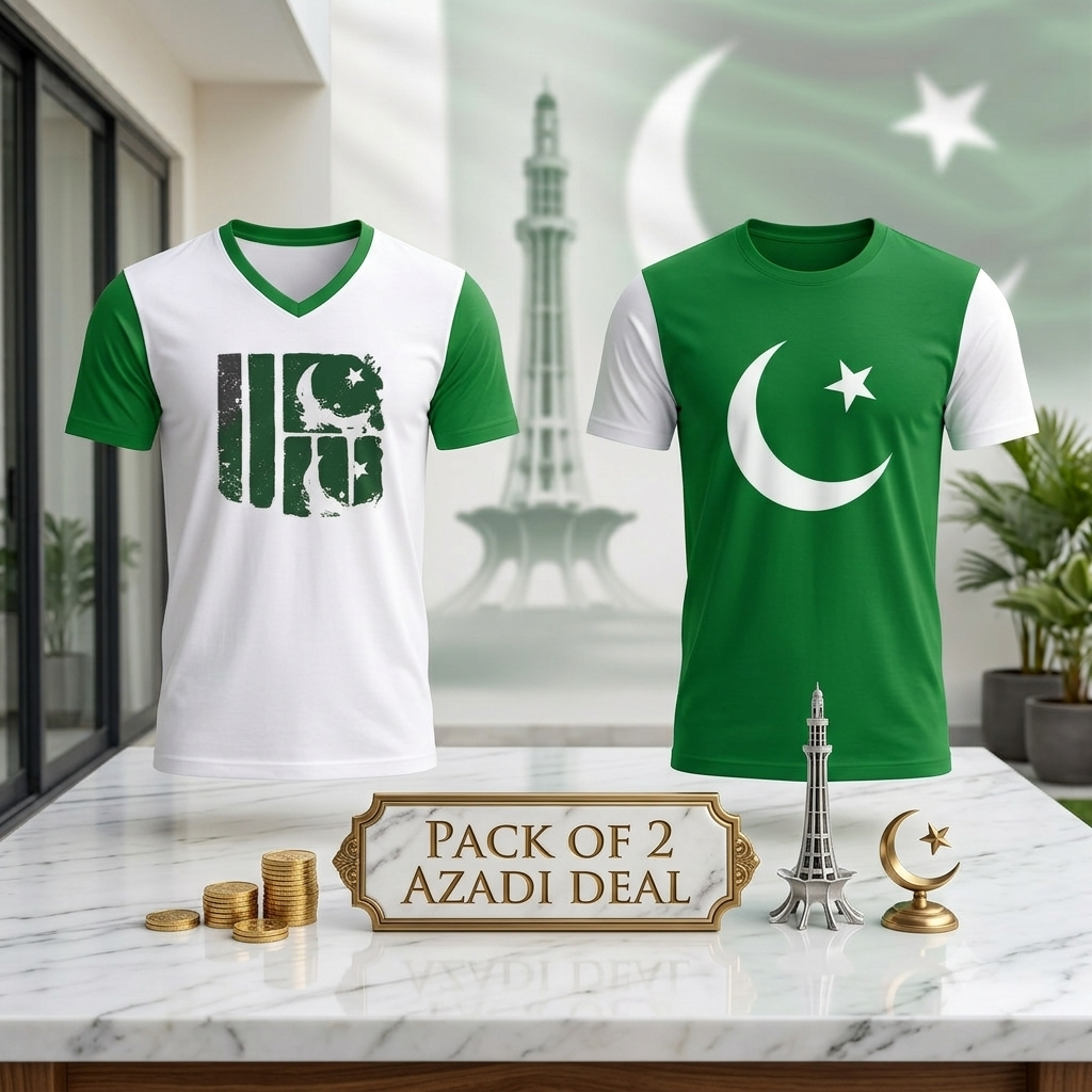 Crescent & Flag Azadi Printed T-Shirts — Pack of 2