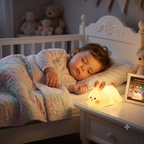 Cute Silicone Rechargeable Rabbit Night Light - Tap Control RGB Lamp with Sleep Timer