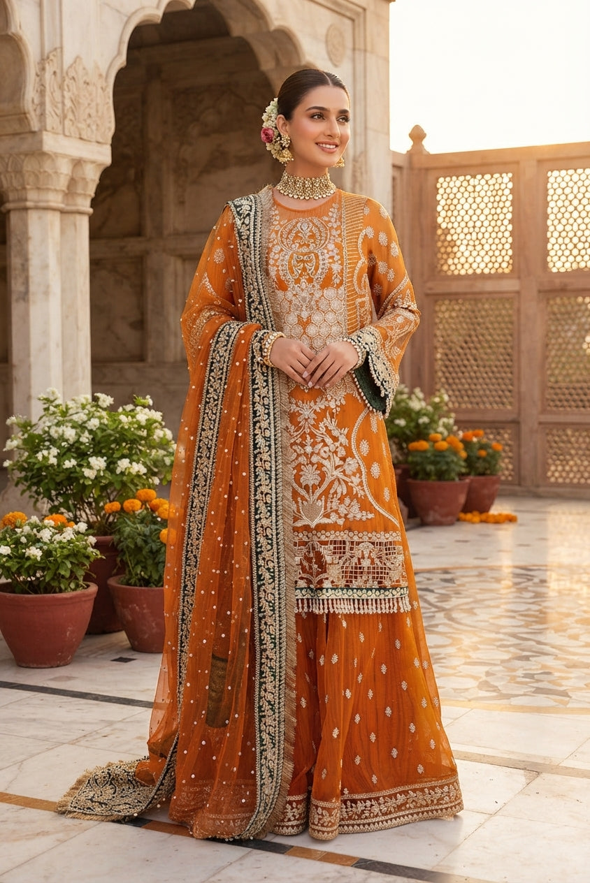 Luxury Heavy Embroidered Chiffon Shirt Net Gararah & Dupatta Suit