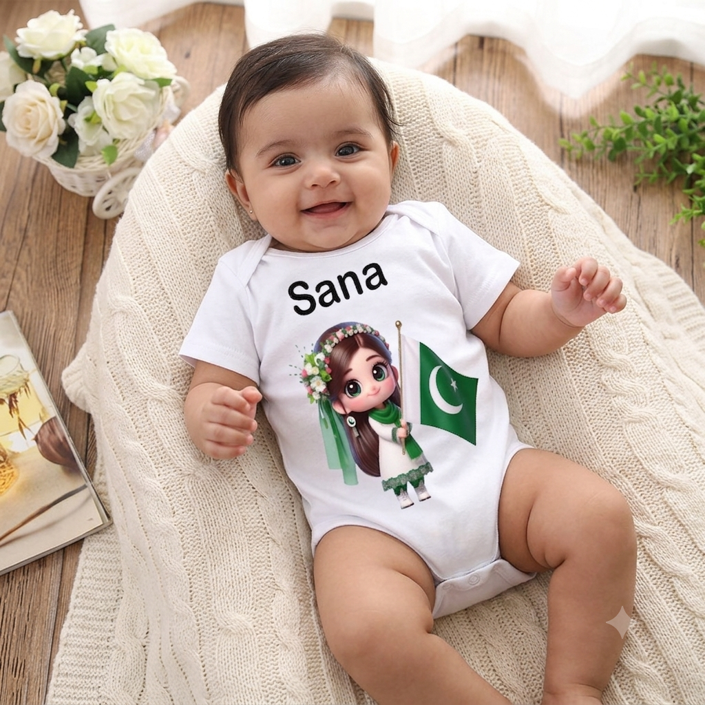 14 August Baby Romper - Personalized Name Print | Soft Cotton Jersey (0-14 Months)