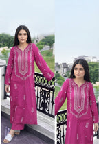 2-Piece Dhanak Embroidered Suit for Women – Winter Festive Outfit