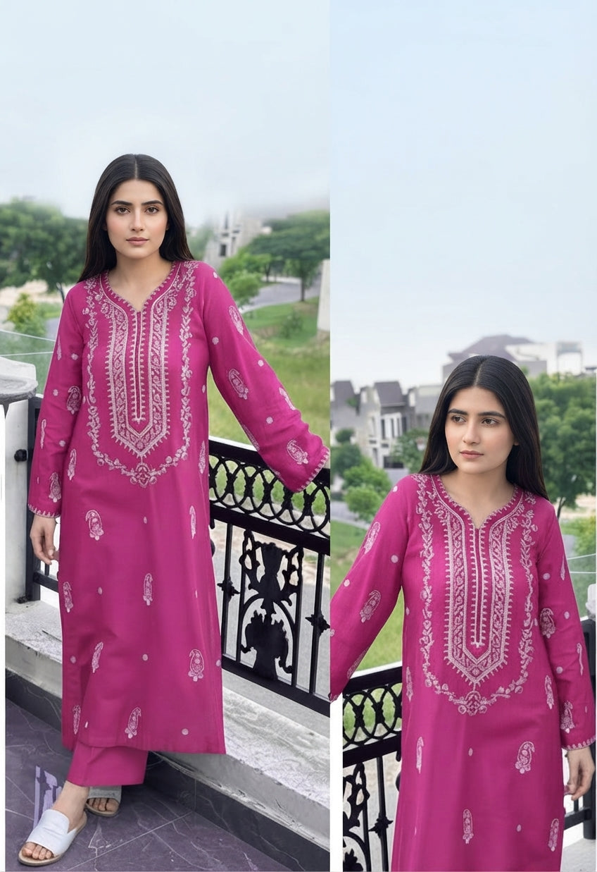 2-Piece Dhanak Embroidered Suit for Women – Winter Festive Outfit