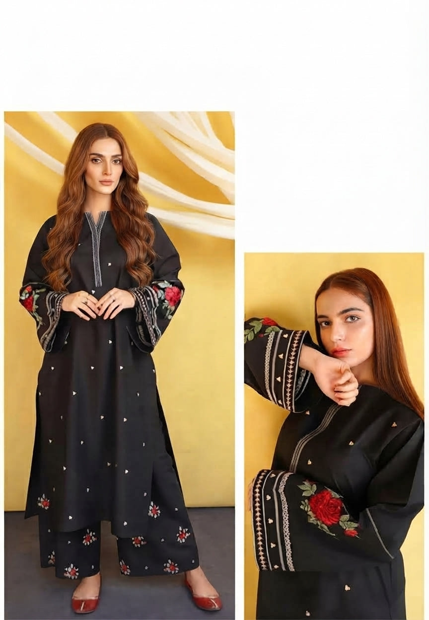 2-Piece Dhanak Embroidered Suit for Women – Winter Festive Outfit
