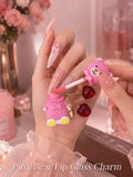 Teddy Gloss & Cherry Keychain Magic Pink Set – Hydrating Lip Gloss with Cute Bag Charm