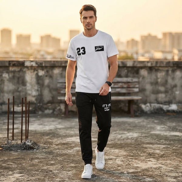 2-Piece Men's & Boys' Printed Summer Jersey Tracksuit – Casual T-Shirt & Trouser Set