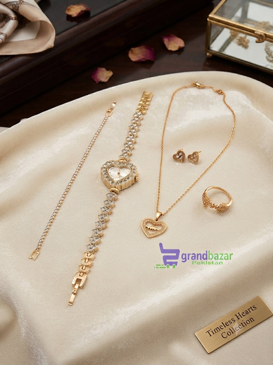 Ladies 5-Piece Luxury Gift Set – Watch, Zircon Jewelry & Gift Box