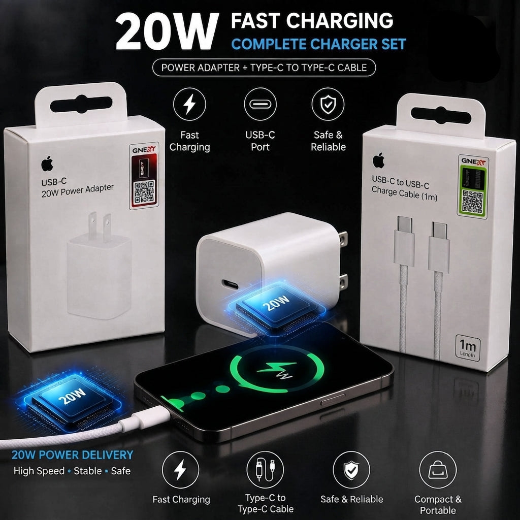 20W USB-C Fast Charging Adapter & 1M Cable Set