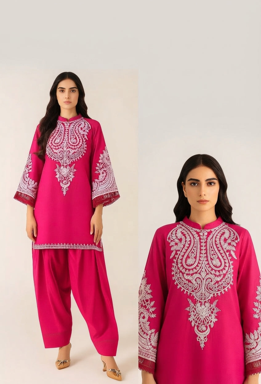 2-Piece Dhanak Embroidered Winter Suit for Women