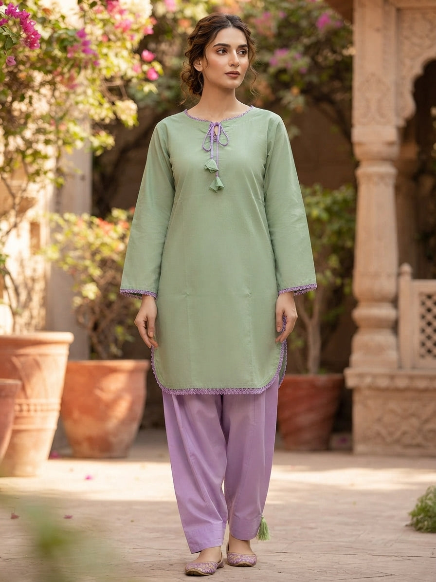 Ready to Wear Breeze Cotton 2-Piece Suit with Trendy Farshi Shalwar