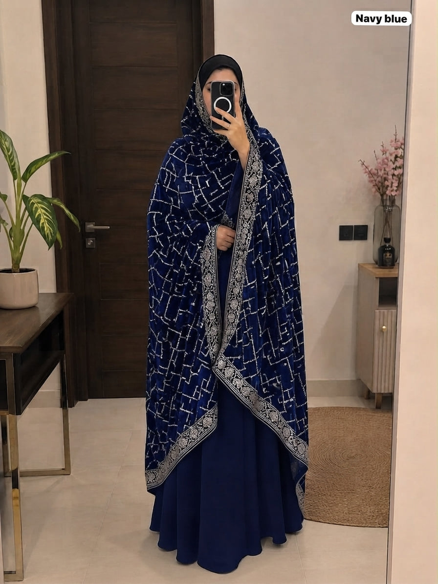 Luxurious Velvet Chaddar with Sequence Work – Elegant Winter Shawl | 2.5 Yards ✨🧣