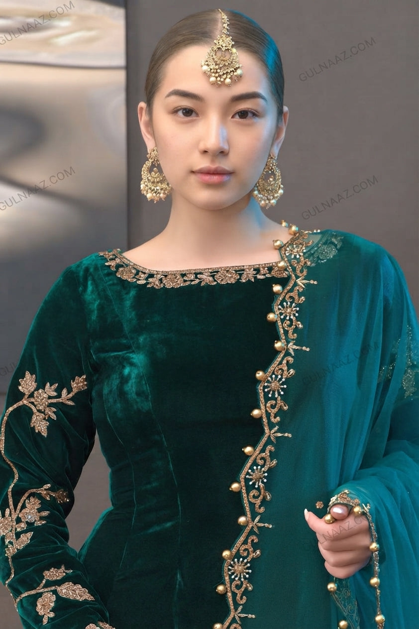 Unstitched Velvet Suit with Embroidered Organza Dupatta – Back on Demand!