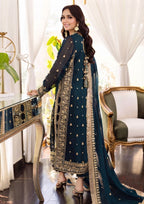 3-Piece Luxury Embroidered Chiffon Suit with Malai Trouser & Kiran Dupatta