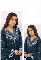 2-Piece High Quality Dhanak Embroidered Unstitched Suit for Women
