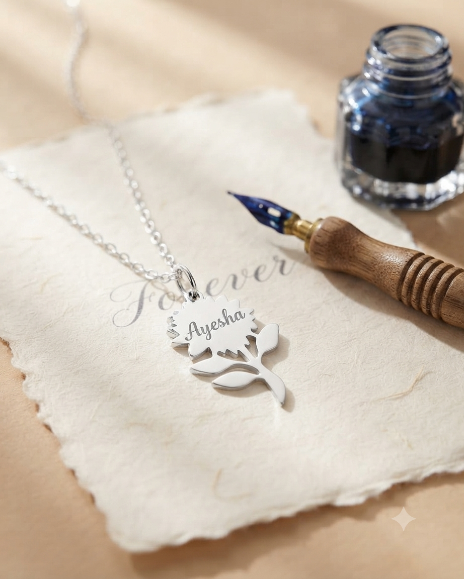 Custom Flower Name Engraved Locket Necklace