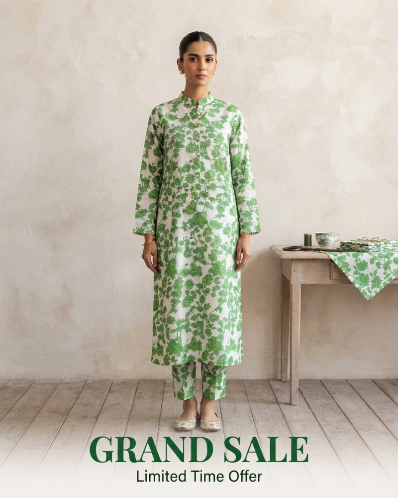 12 Rabi-ul-Awwal Special | Emerald Botanical Polo Cotton 2-Piece Unstitched Suit