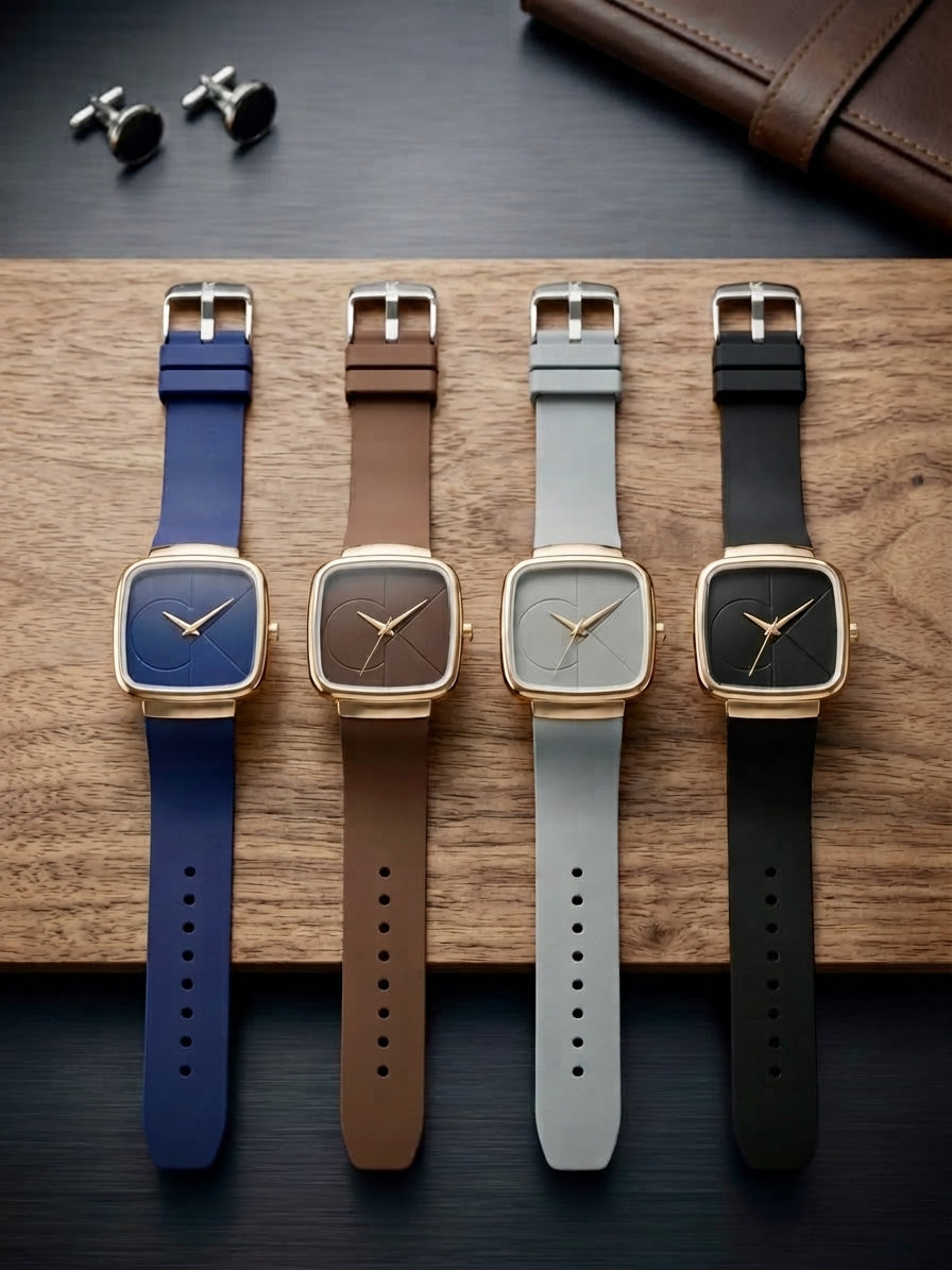 Minimalist Square Men's Watch with Silicone Strap | 4 Colors Available