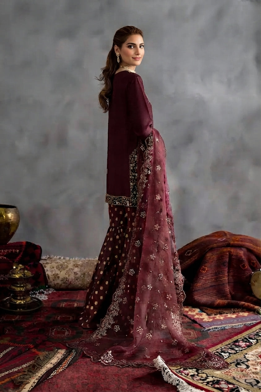Luxury 3-Piece Unstitched Chiffon Suit – Heavy Adda Work & Organza Dupatta