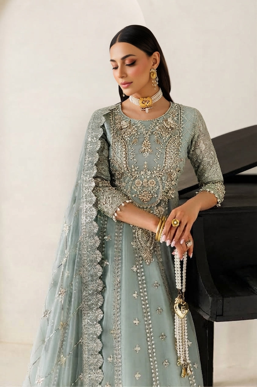 3-Piece Wedding Edition Heavy Embroidered Chiffon Suit
