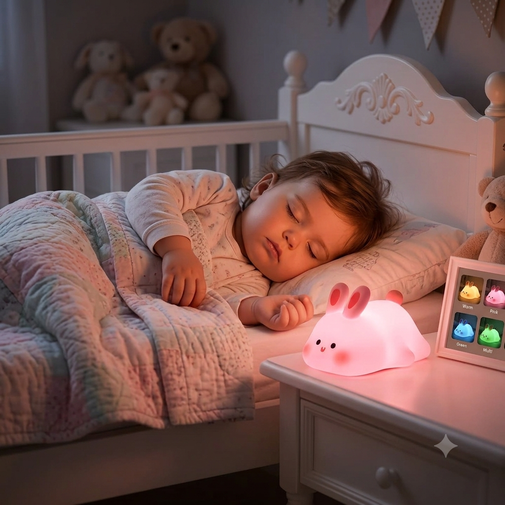 Cute Silicone Rechargeable Rabbit Night Light - Tap Control RGB Lamp with Sleep Timer