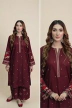 2-Piece Dhanak Embroidered Suit for Women – Winter Festive Outfit