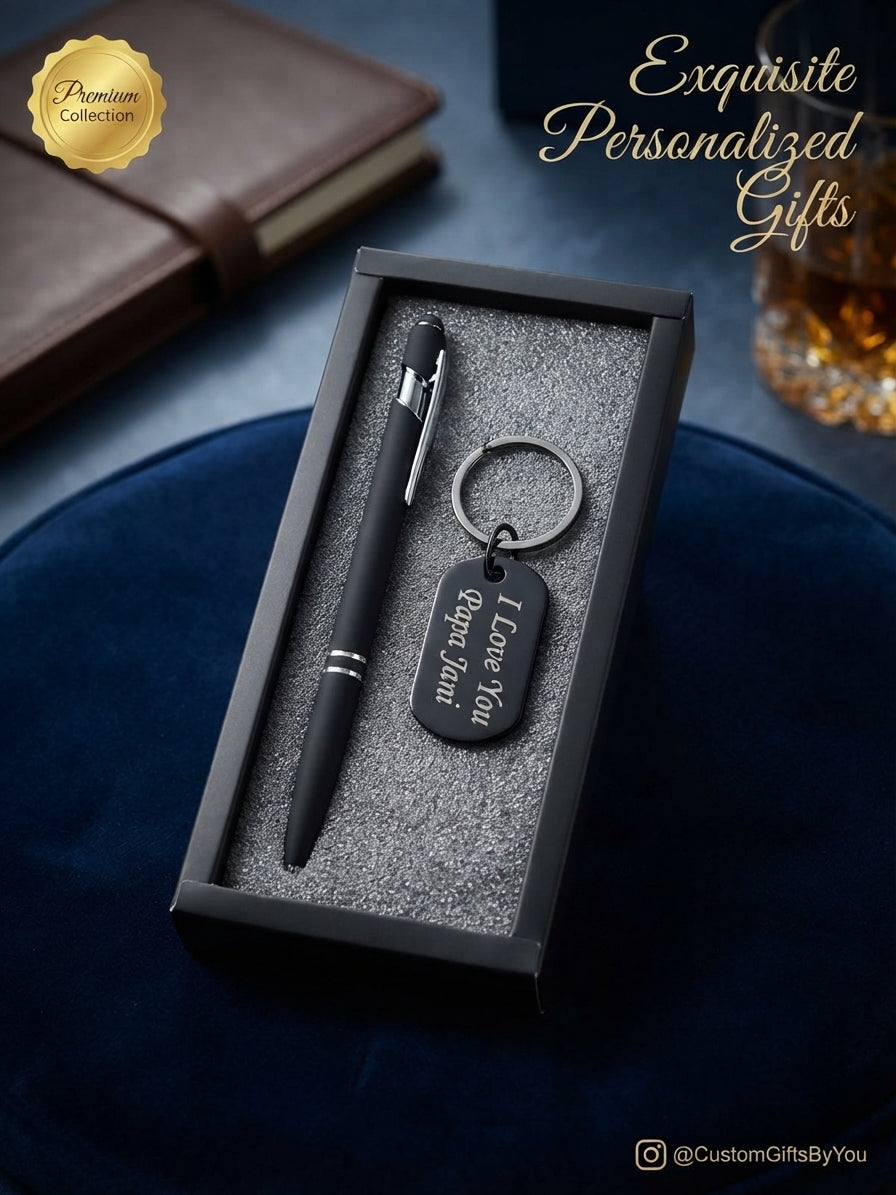 Customise Engraved Pen & Keychain Gift Set
