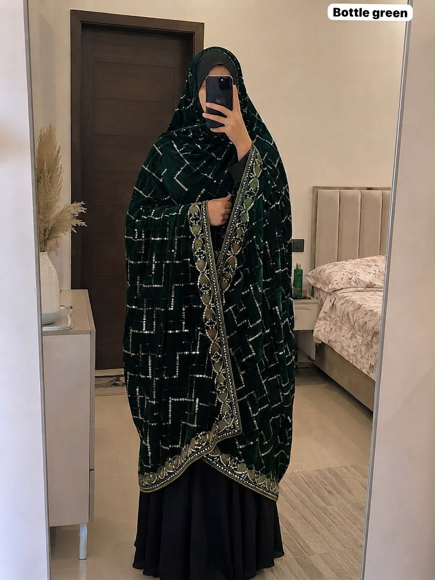 Luxurious Velvet Chaddar with Sequence Work – Elegant Winter Shawl | 2.5 Yards ✨🧣