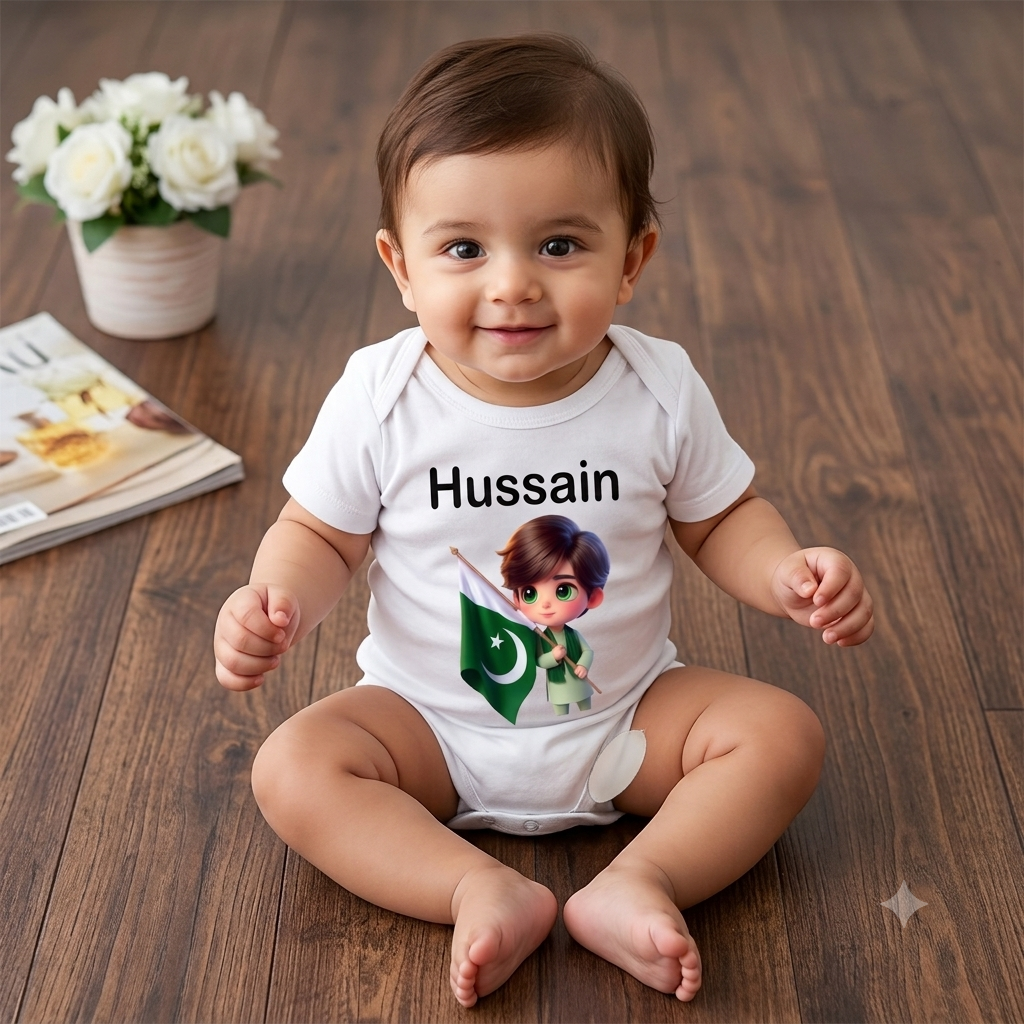 14 August Baby Romper - Personalized Name Print | Soft Cotton Jersey (0-14 Months)