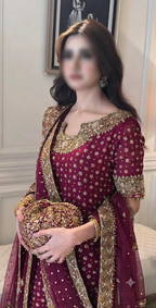3-Piece Women's Heavy Embroidered Addawork Chiffon Suit with Potli Pouch & Raw Silk Trouser