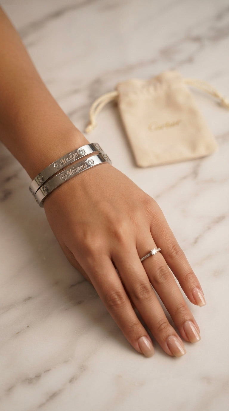 Stainless Steel Open Cuff Love Bangle – Trendy Unisex Kara (Golden & Silver)