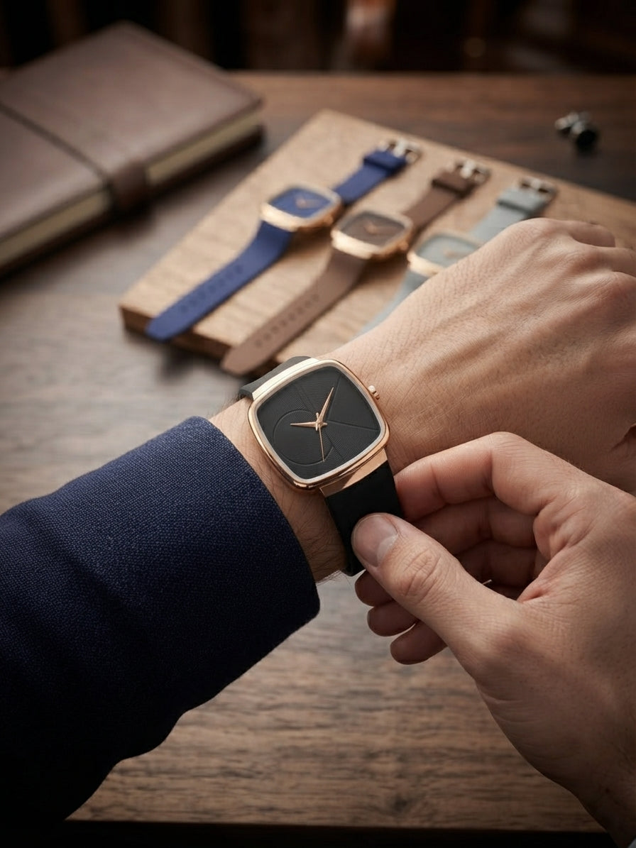 Minimalist Square Men's Watch with Silicone Strap | 4 Colors Available
