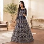 2-Piece Unstitched Net Embroidered Maxi & Frock Suit