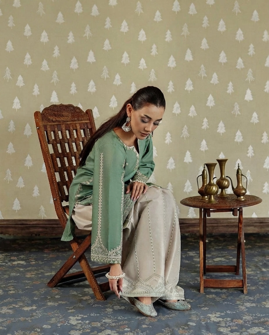Ready to Wear Malai Lawn Embroidered 2-Piece Dress with Farshi Shalwar - Stitched Collection