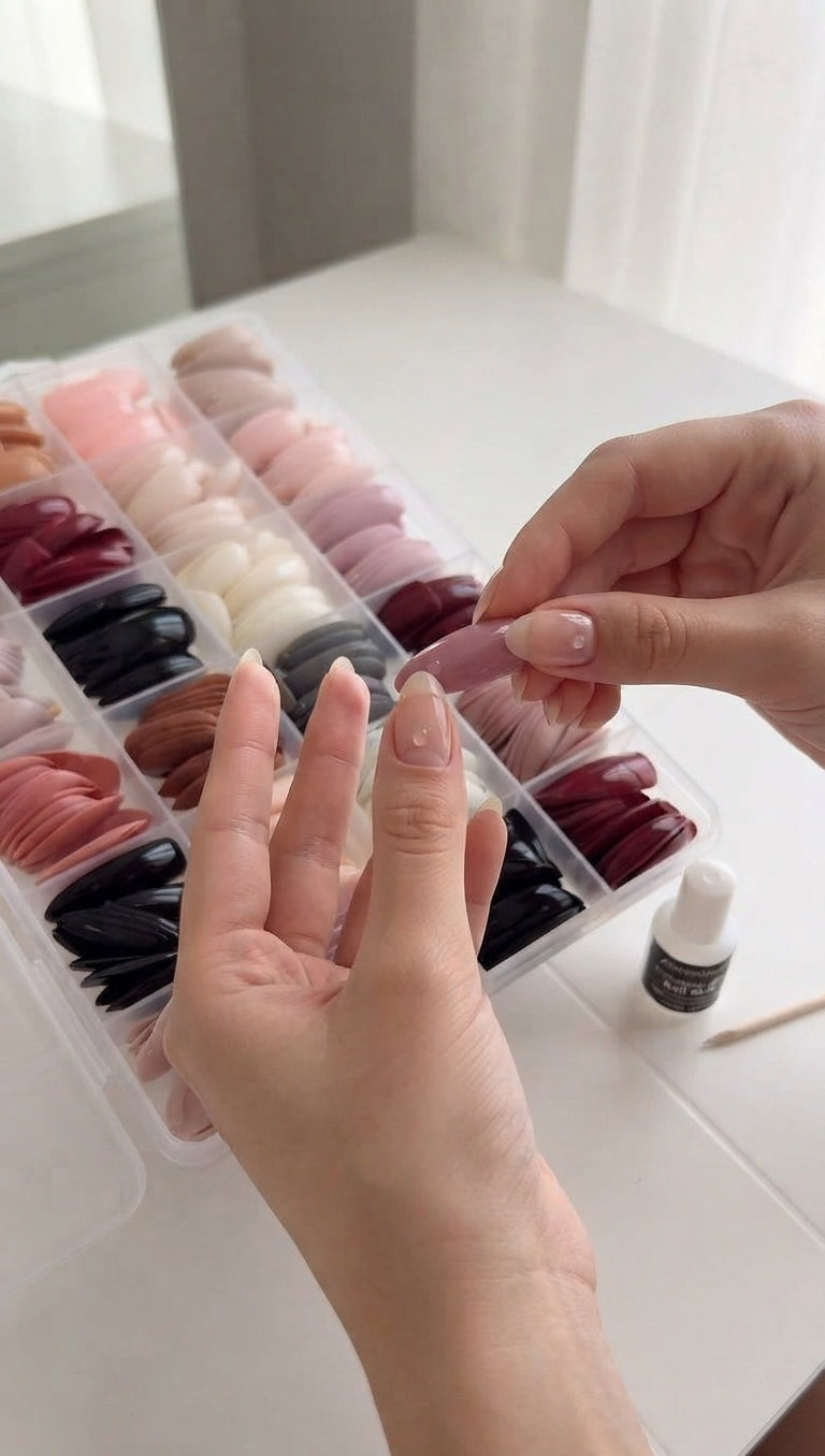 576-Piece Assorted False Nails Box with Free Nail Glue – Multi-Color Press-On Nail Tips Kit