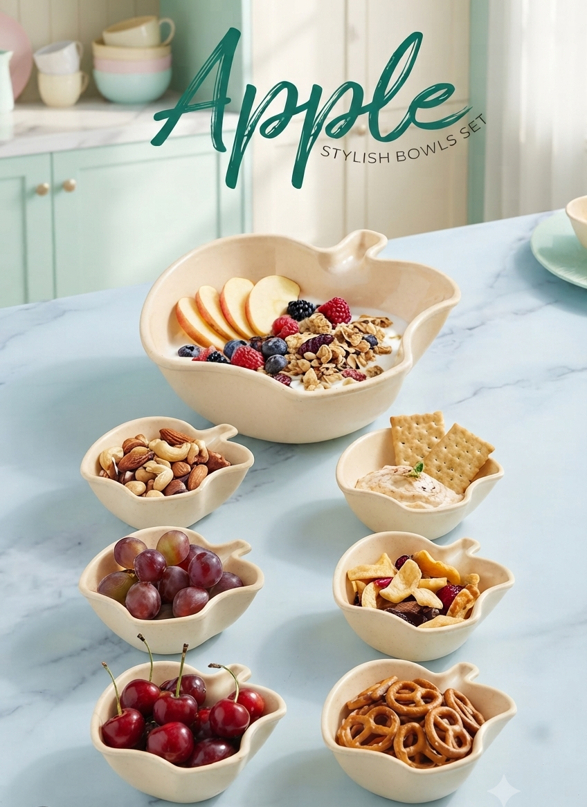 Apple Shape 7-in-1 Serving Bowl Set | Stylish Fruit & Snack Bowls