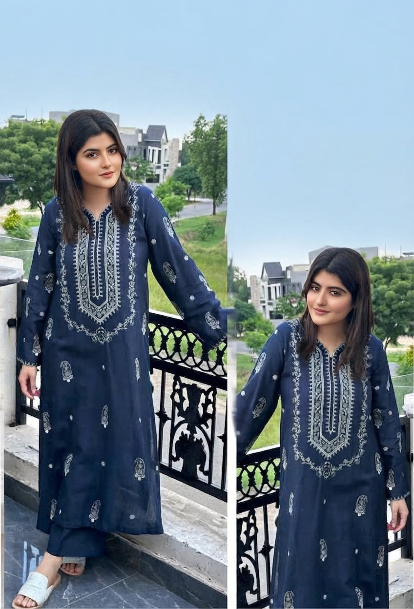2-Piece Dhanak Embroidered Suit for Women – Winter Festive Outfit