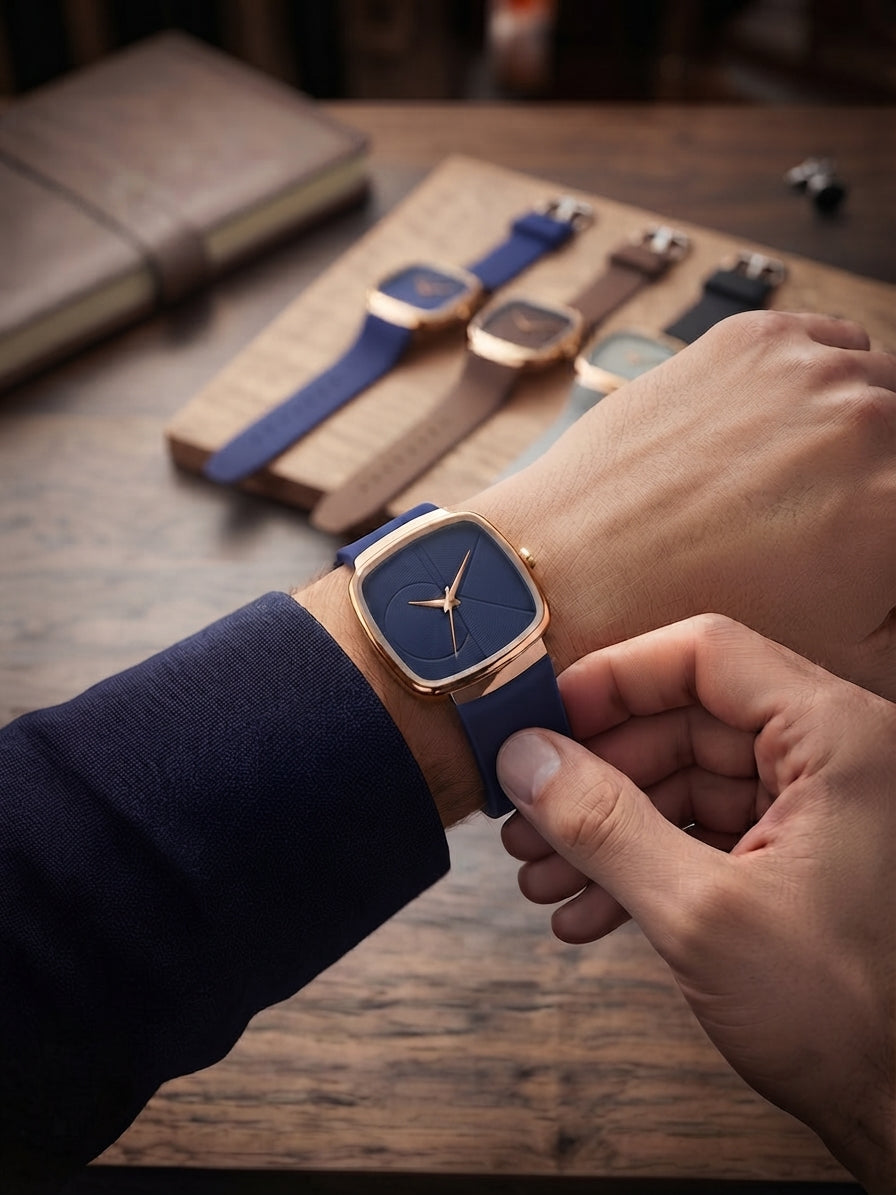 Minimalist Square Men's Watch with Silicone Strap | 4 Colors Available