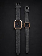 Elegant Square Dial Couple Watch Set – Matching Leather Strap Quartz Timepieces in 4 Colors