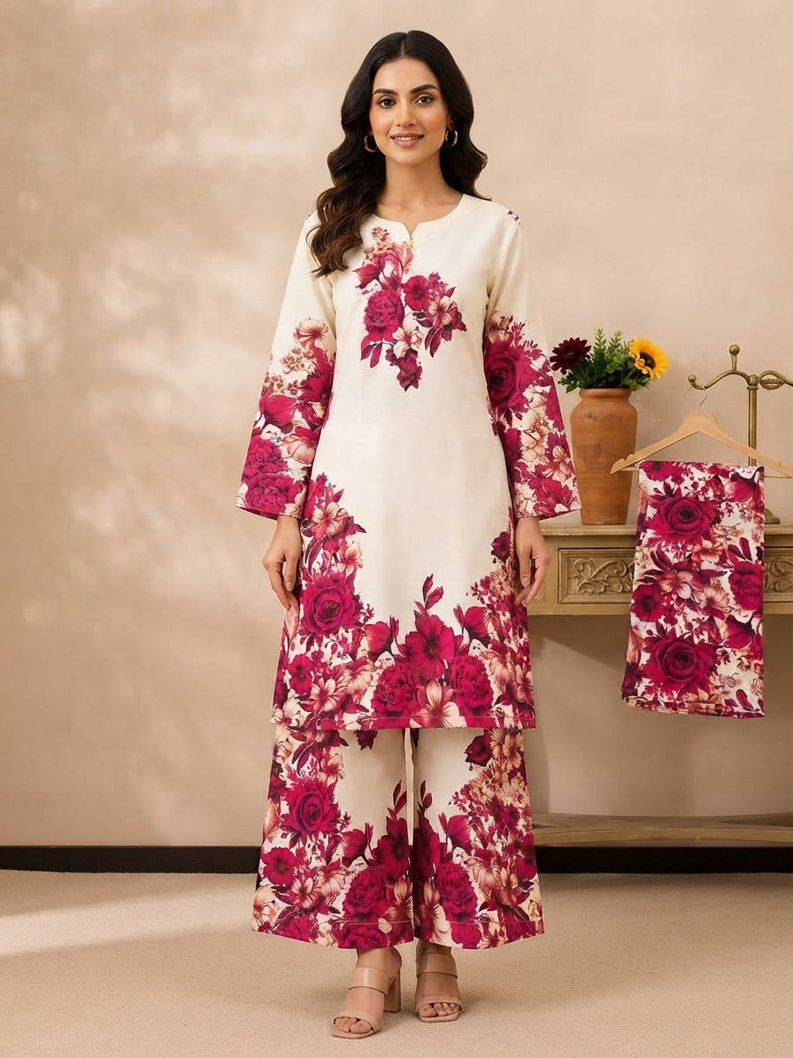 2-Piece Premium Bana Dora Lawn Suit - Digital Print Shirt and Flapper