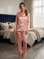 3-Piece China Silk Nightwear Suit – Bow Print & Piping with Hair Scrunch