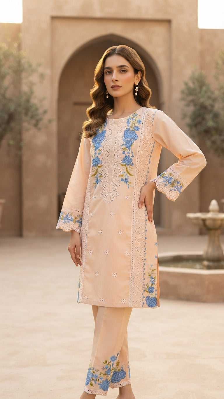 Trending 2-Piece Embroidered Soft Cotton Suit – Printed Farshee Salwar