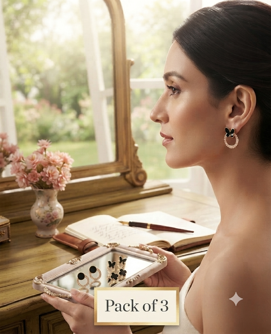 Pack of 3 Beautiful Korean Stud Earrings Set for Women & Girls