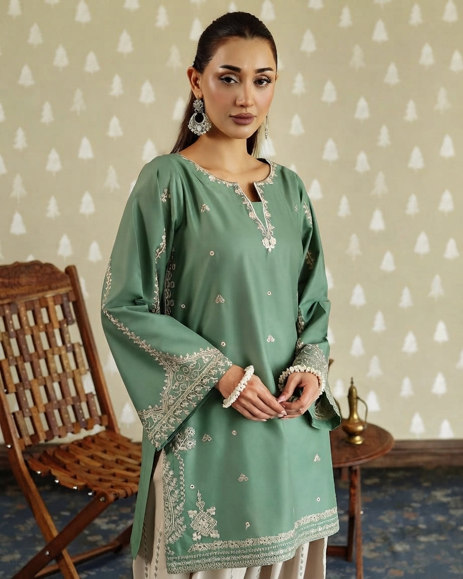 Ready to Wear Malai Lawn Embroidered 2-Piece Dress with Farshi Shalwar - Stitched Collection
