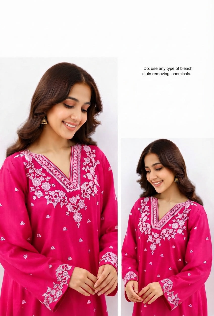 2-Piece High Quality Dhanak Embroidered Unstitched Suit for Women