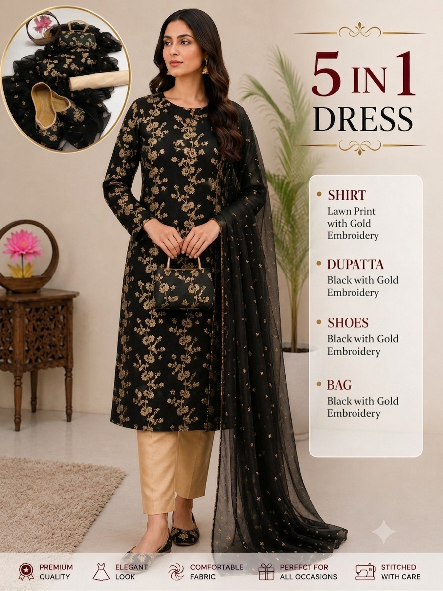 5-Piece Premium Embroidered Festive Suit with Matching Khussa & Clutch – Grand Bazar