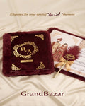 Luxury Maroon Fur Nikkah Booklet Set with Customized Names, Nikkah Pen & Keepsake Box
