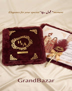 Luxury Maroon Fur Nikkah Booklet Set with Customized Names, Nikkah Pen & Keepsake Box